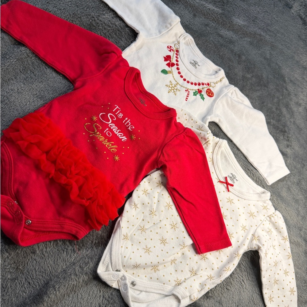 Festive Baby Bodysuits Set - Red and White